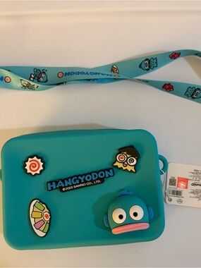 Sanrio Hangyodon Teal Kids Crossbody Pouch with Character Charms